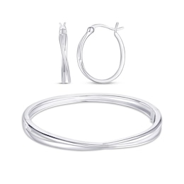Hoop Earrings & Bangle Bracelet Gift Set Sterling Silver