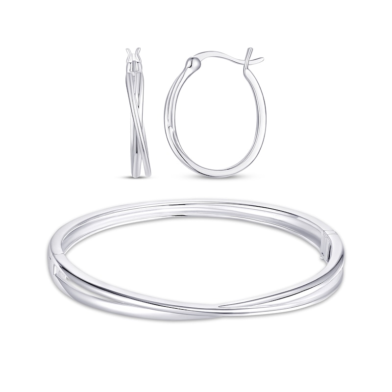 Main Image 1 of Hoop Earrings & Bangle Bracelet Gift Set Sterling Silver