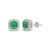 Thumbnail Image 1 of Cushion-Cut Lab-Created Emerald & White Lab-Created Sapphire Halo Stud Earrings Sterling Silver