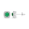 Thumbnail Image 3 of Cushion-Cut Lab-Created Emerald & White Lab-Created Sapphire Halo Stud Earrings Sterling Silver