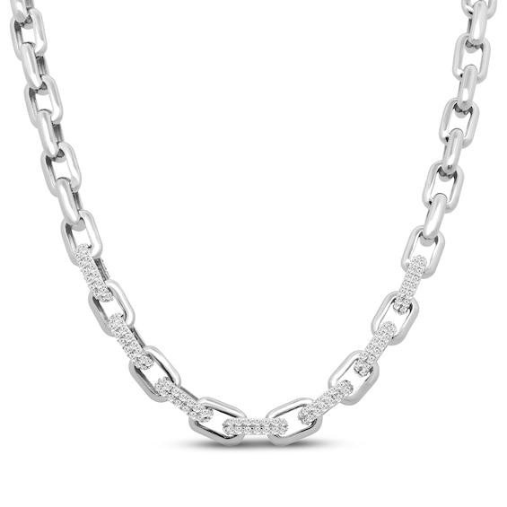 Diamond Pavé Chain Link Necklace 3 ct tw Sterling Silver 17"