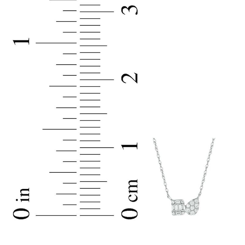 Main Image 3 of Baguette & Round-Cut Multi-Diamond Toi et Moi Necklace 1/6 ct tw 10K White Gold 18"