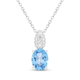 Oval-Cut Swiss Blue Topaz & White Lab-Created Sapphire Necklace Sterling Silver 18"
