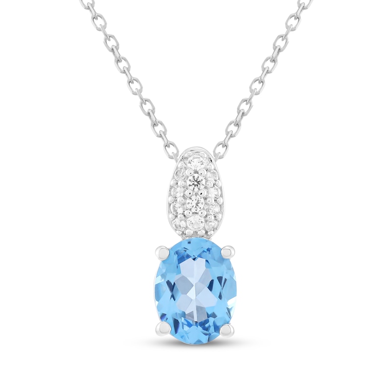 Main Image 1 of Oval-Cut Swiss Blue Topaz & White Lab-Created Sapphire Necklace Sterling Silver 18"
