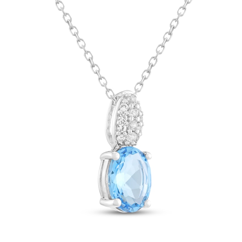 Main Image 2 of Oval-Cut Swiss Blue Topaz & White Lab-Created Sapphire Necklace Sterling Silver 18"