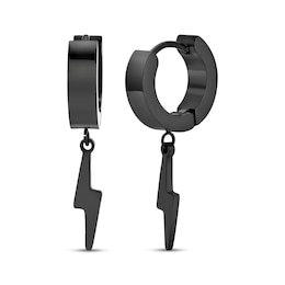 Men's Lightning Dangle Hoop Earrings Black Ion-Plated Stainless Steel