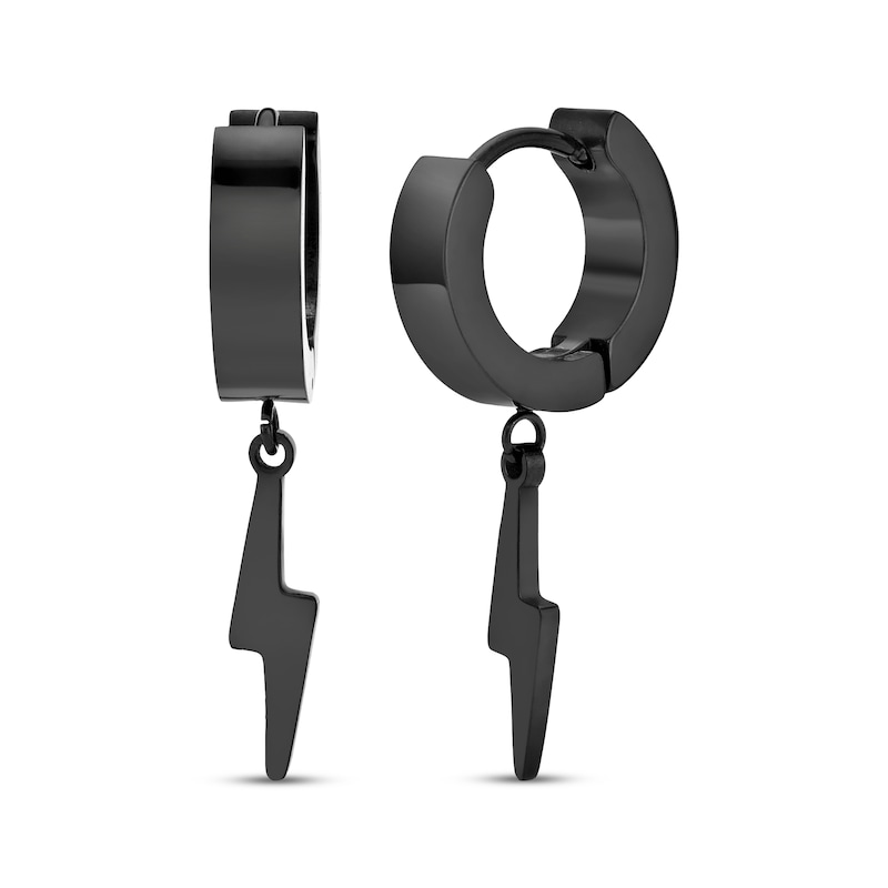 Main Image 1 of Men's Lightning Dangle Hoop Earrings Black Ion-Plated Stainless Steel