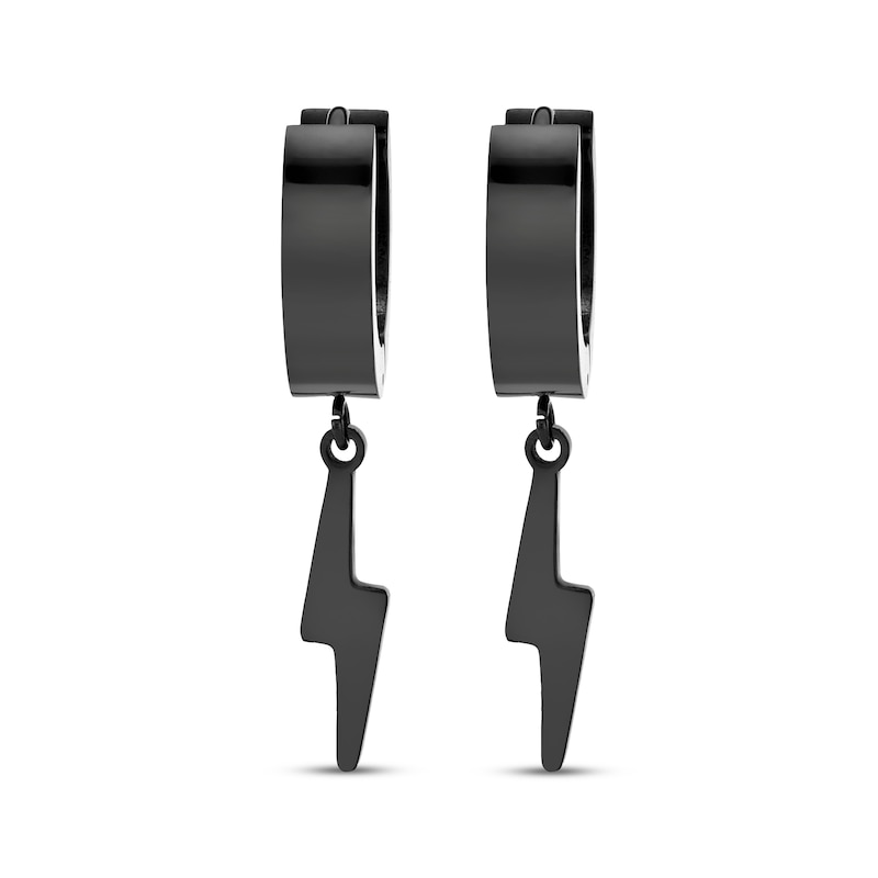 Main Image 2 of Men's Lightning Dangle Hoop Earrings Black Ion-Plated Stainless Steel