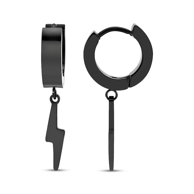 Main Image 3 of Men's Lightning Dangle Hoop Earrings Black Ion-Plated Stainless Steel