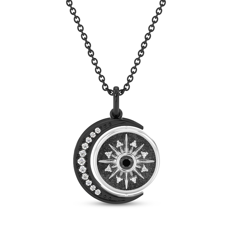 Main Image 1 of Disney Treasures The Nightmare Before Christmas Black Onyx & Diamond Sun & Moon Necklace 1/8 ct tw Sterling Silver & Black Rhodium 19"