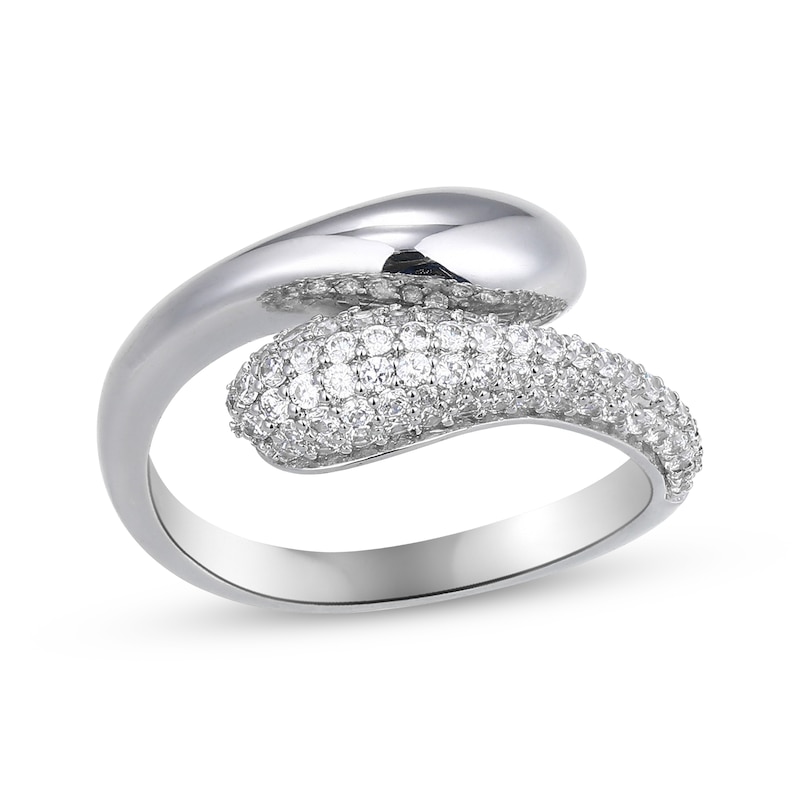 Main Image 1 of White Lab-Created Sapphire Bypass Ring Sterling Silver