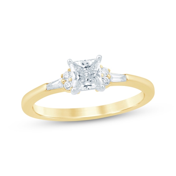 Now + Forever Lab-Grown Diamonds Princess-Cut Engagement Ring 3/4 ct tw 14K Yellow Gold