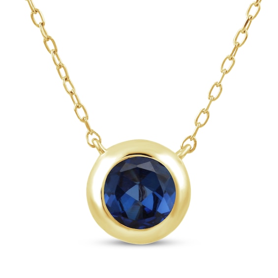 STUDIO BY KAY Blue Lab-Created Sapphire Bezel-Set Solitaire Necklace 24K Yellow Gold Vermeil Sterling Silver 18"
