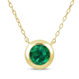 STUDIO BY KAY Lab-Created Emerald Bezel-Set Solitaire Necklace 24K Yellow Gold Vermeil Sterling Silver 18"