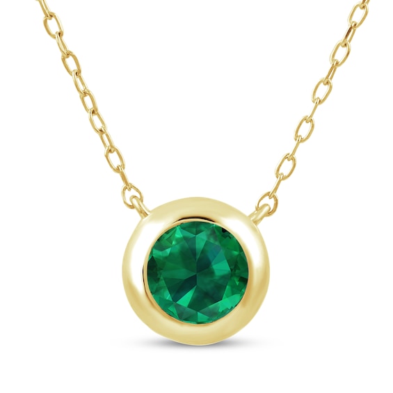 STUDIO BY KAY Lab-Created Emerald Bezel-Set Solitaire Necklace 24K Yellow Gold Vermeil Sterling Silver 18"
