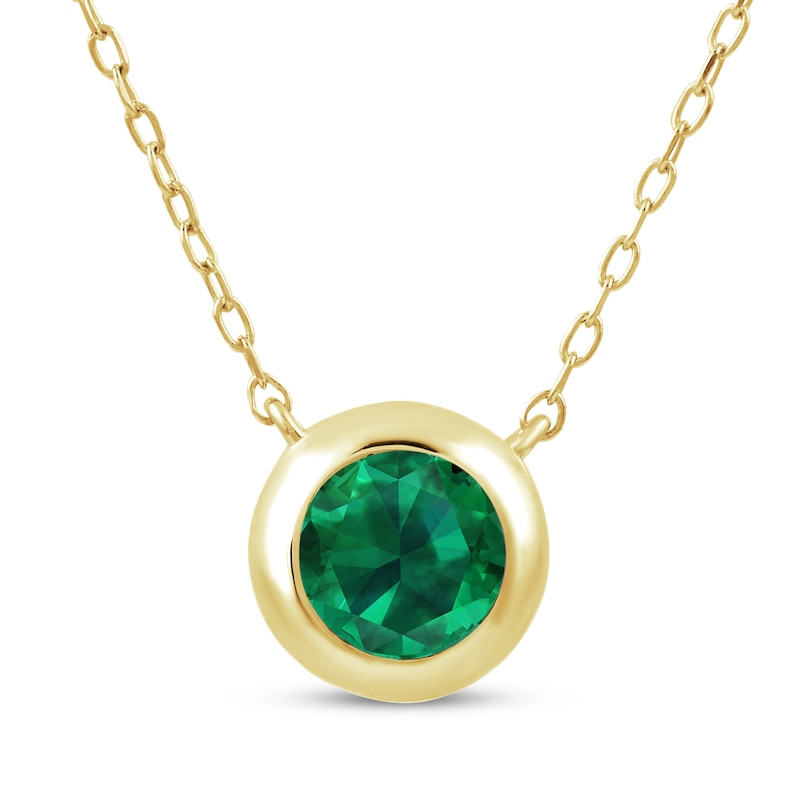 Main Image 1 of STUDIO BY KAY Lab-Created Emerald Bezel-Set Solitaire Necklace 24K Yellow Gold Vermeil Sterling Silver 18"
