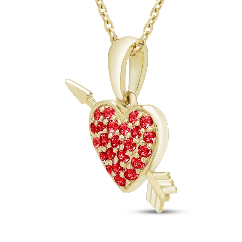 Main Image 2 of Lab-Created Ruby Heart with Arrow Necklace 10K Yellow Gold 18"