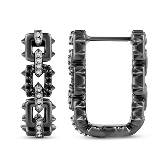 Ink & Ice Black & White Diamond Spiked Hoop Earrings 1/5 ct tw Black Rhodium-Plated Sterling Silver