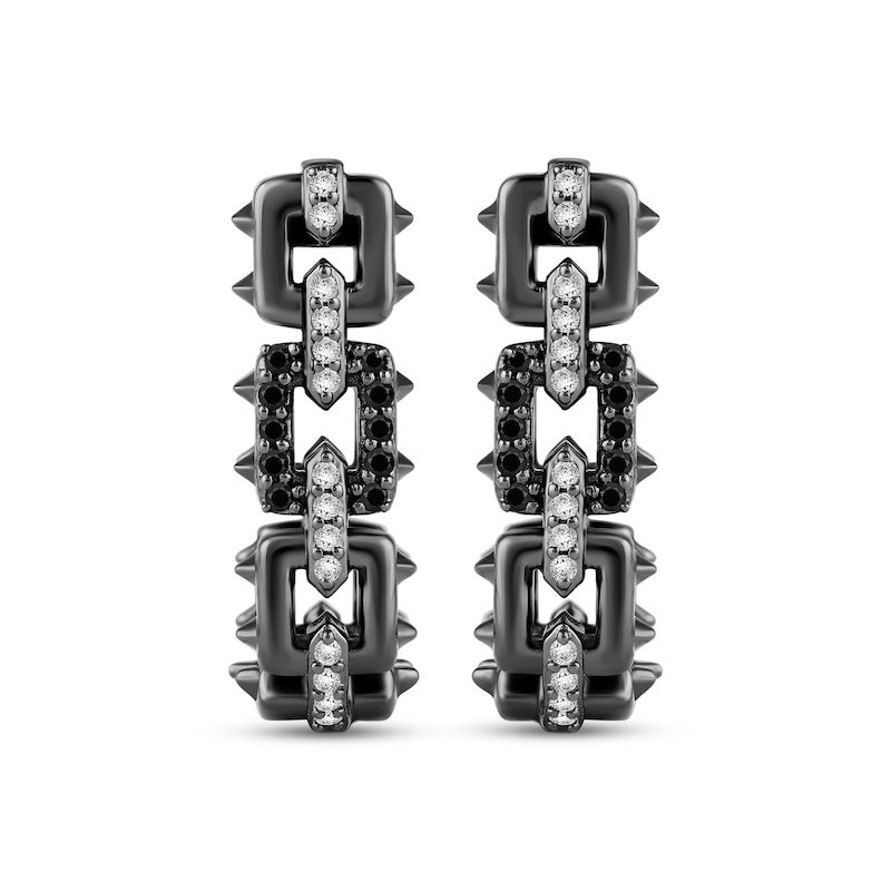 Main Image 2 of Ink & Ice Black & White Diamond Spiked Hoop Earrings 1/5 ct tw Black Rhodium-Plated Sterling Silver