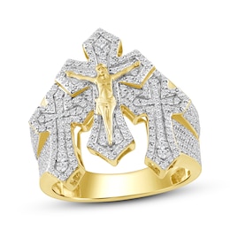 Men's Diamond Crucifix Ring 1 ct tw 10K Yellow Gold