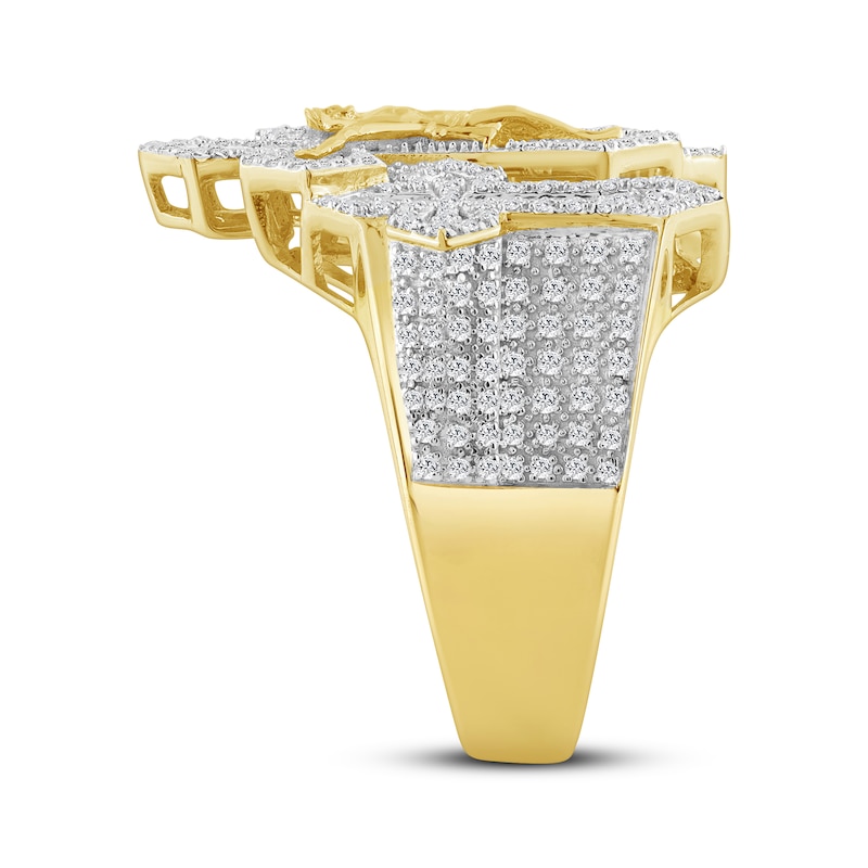 Main Image 2 of Men's Diamond Crucifix Ring 1 ct tw 10K Yellow Gold
