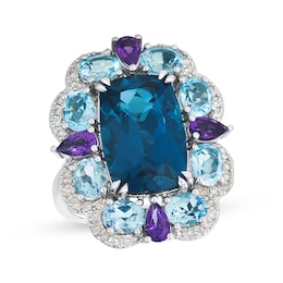 Le Vian Blue Topaz & Amethyst Ring 1/4 ct tw Diamonds 14K Vanilla Gold