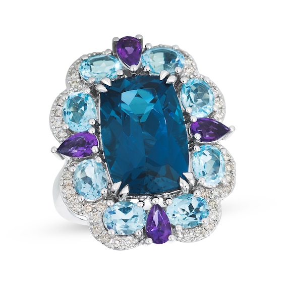 Le Vian Blue Topaz & Amethyst Ring 1/4 ct tw Diamonds 14K Vanilla Gold