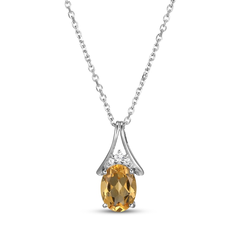 Main Image 1 of Oval-Cut Citrine & White Lab-Created Sapphire Necklace Sterling Silver 18"
