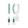 Thumbnail Image 1 of Lab-Created Emerald & White Lab-Created Sapphire Earrings Set Sterling Silver