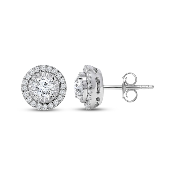 Radiant Reflections Diamond Halo Stud Earrings 1 ct tw 10K White Gold (I/I2)