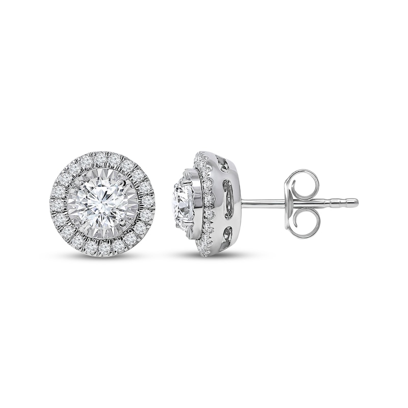 Main Image 1 of Radiant Reflections Diamond Halo Stud Earrings 1 ct tw 10K White Gold (I/I2)