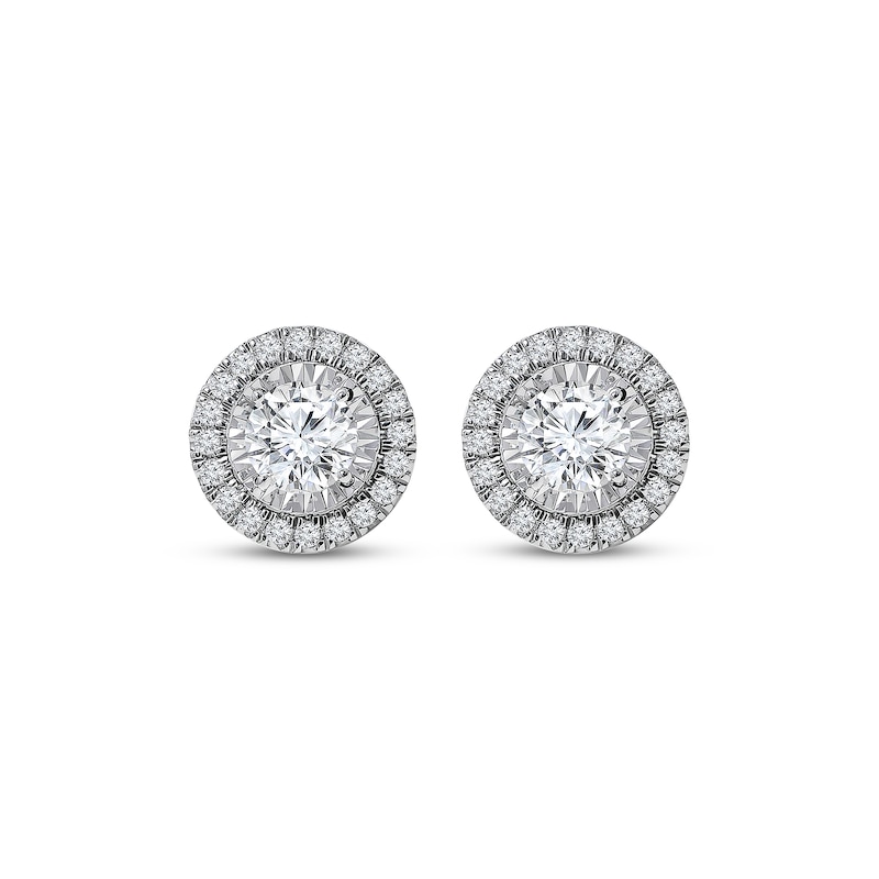 Main Image 2 of Radiant Reflections Diamond Halo Stud Earrings 1 ct tw 10K White Gold (I/I2)