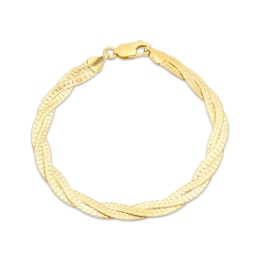 6.2mm Braided Herringbone Chain Bracelet Solid 10K Yellow Gold 7.5"