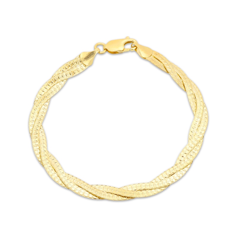 Main Image 1 of 6.2mm Braided Herringbone Chain Bracelet Solid 10K Yellow Gold 7.5"