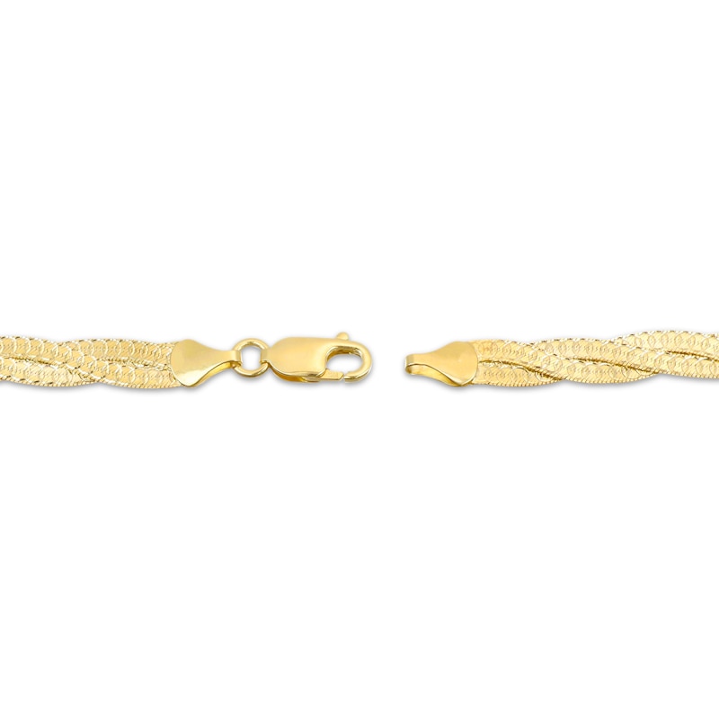 Main Image 3 of 6.2mm Braided Herringbone Chain Bracelet Solid 10K Yellow Gold 7.5"