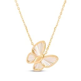 Tilted Textured Butterfly Necklace Solid 10K Yellow Gold 18"
