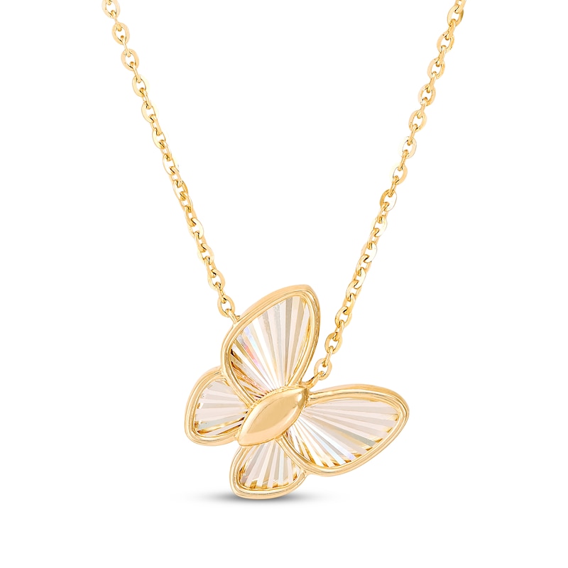 Main Image 1 of Tilted Textured Butterfly Necklace Solid 10K Yellow Gold 18"