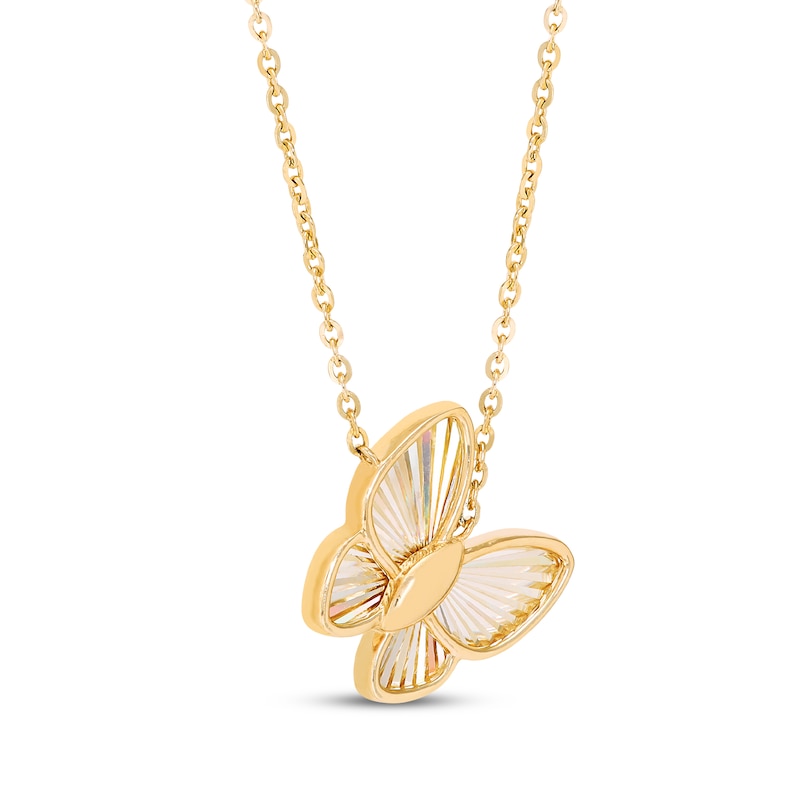 Main Image 2 of Tilted Textured Butterfly Necklace Solid 10K Yellow Gold 18"