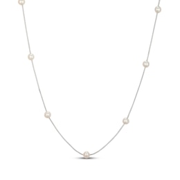 Freshwater Cultured Pearl Station Snake Chain Necklace Sterling Silver 18"