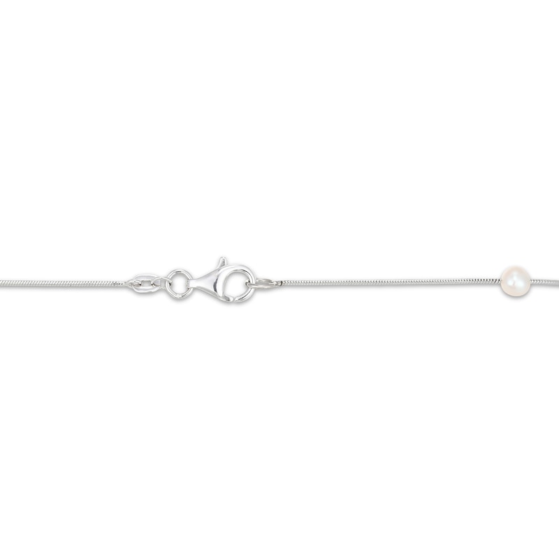 Main Image 3 of Freshwater Cultured Pearl Station Snake Chain Necklace Sterling Silver 18"