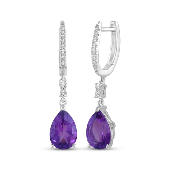 Pear-Shaped Amethyst & White Lab-Created Sapphire Hoop Drop Earrings Sterling Silver
