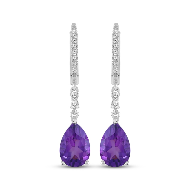 Main Image 2 of Pear-Shaped Amethyst & White Lab-Created Sapphire Hoop Drop Earrings Sterling Silver