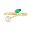 Thumbnail Image 4 of STUDIO BY KAY Cultured Pearl & Pear-Shaped Lab-Created Emerald Open Bypass Ring 24K Yellow Gold Vermeil Sterling Silver