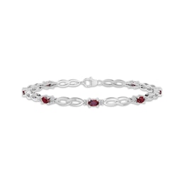 Oval-Cut Lab-Created Ruby & White Lab-Created Sapphire Station Link Bracelet Sterling Silver 7.25"
