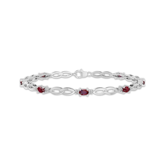 Oval-Cut Lab-Created Ruby & White Lab-Created Sapphire Station Link Bracelet Sterling Silver 7.25"
