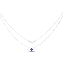 Square-Cut Blue Lab-Created Sapphire & White Lab-Created Sapphire Layered Necklace Sterling Silver 18"