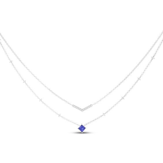 Square-Cut Blue Lab-Created Sapphire & White Lab-Created Sapphire Layered Necklace Sterling Silver 18"