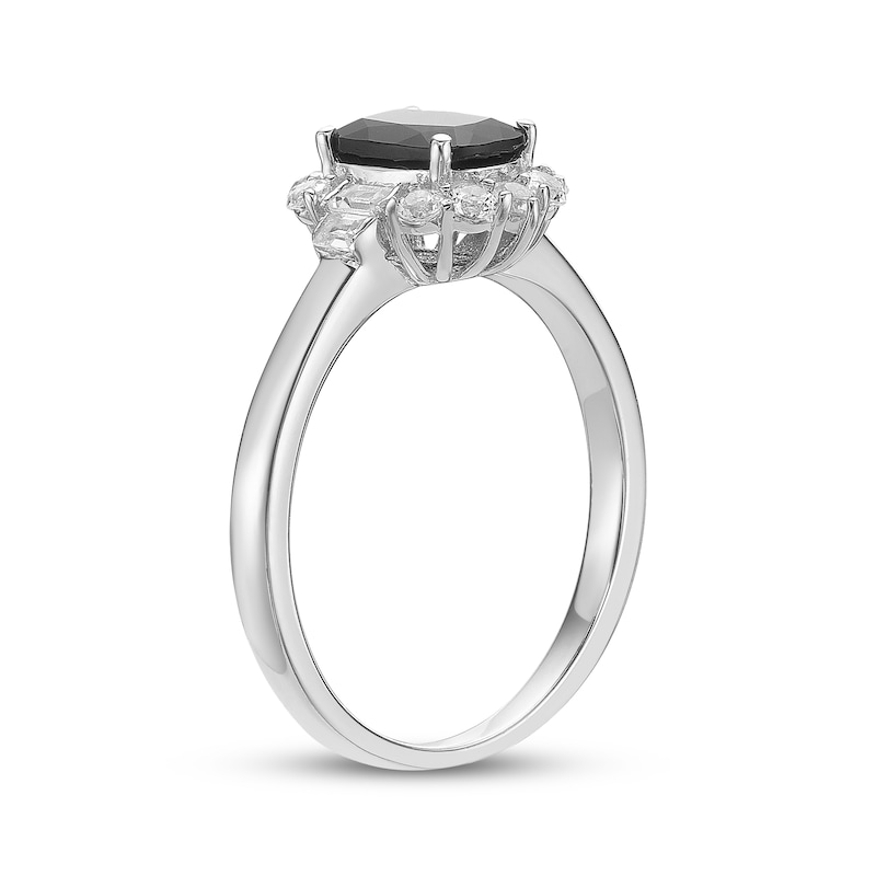 Main Image 2 of Oval-Cut Black Onyx & White Lab-Created Sapphire Frame Ring Sterling Silver