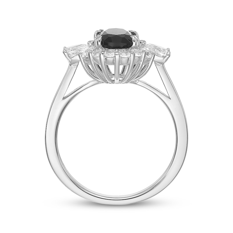 Main Image 3 of Oval-Cut Black Onyx & White Lab-Created Sapphire Frame Ring Sterling Silver