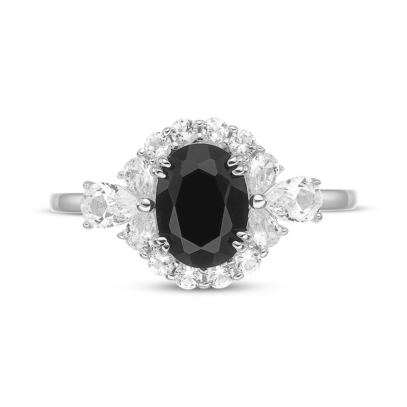 Main Image 4 of Oval-Cut Black Onyx & White Lab-Created Sapphire Frame Ring Sterling Silver